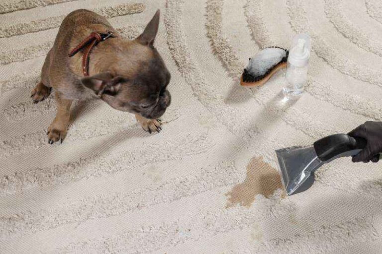 Dog and stain being cleaned